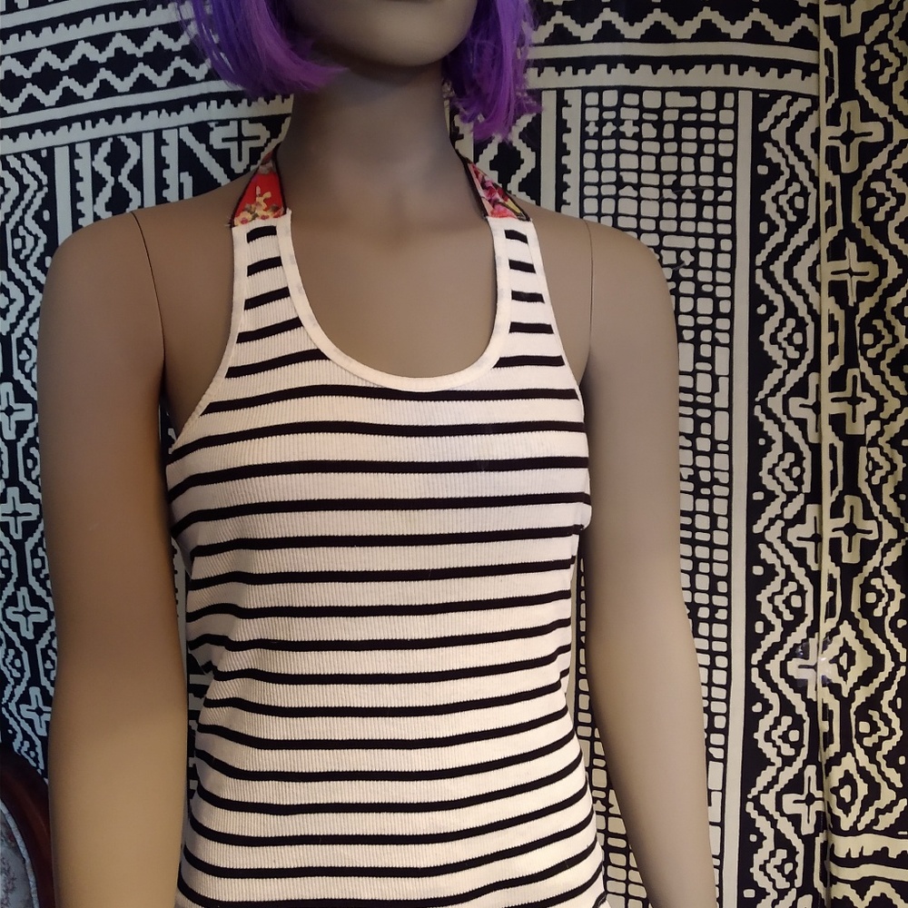 Free People Halter, Sailor Stripes w Floral Tie